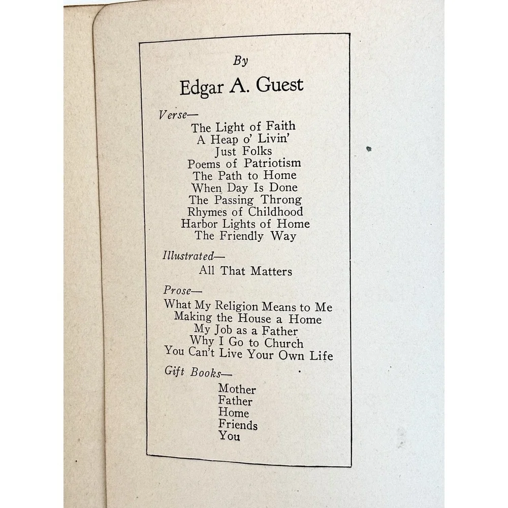 The Friendly Way Edgar A Guest 1931 Poetry Book Hardcover Reilly Lee Antique